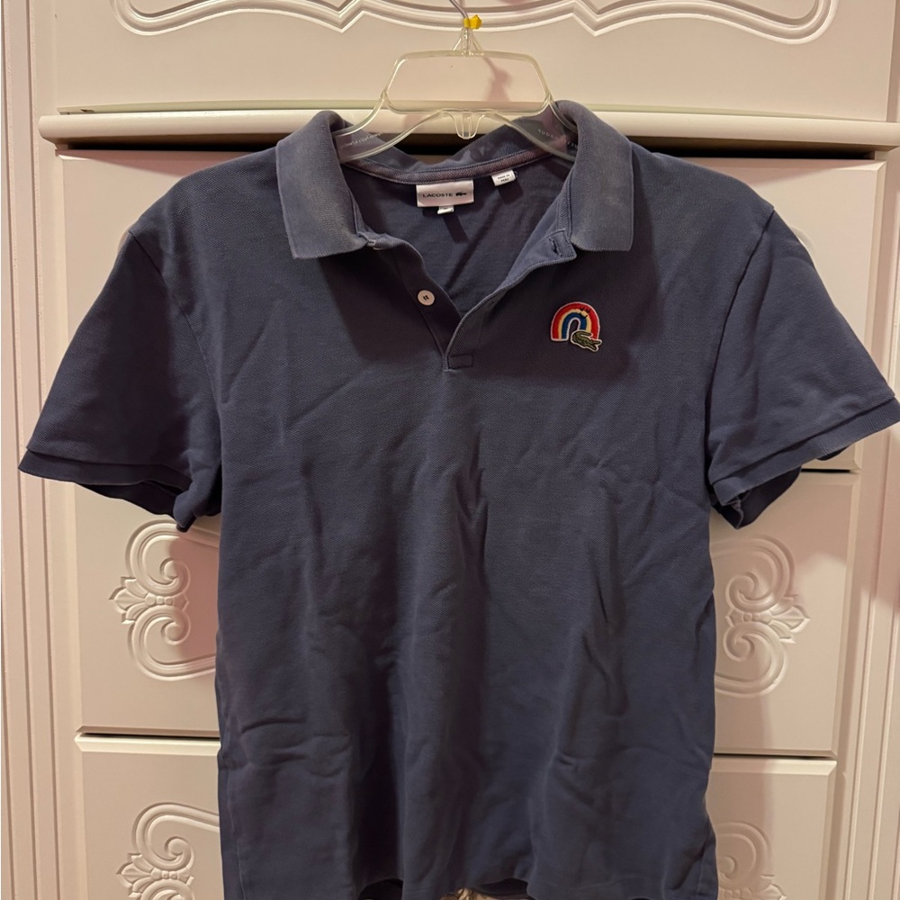 Lacoste Navy Polo Shirt with Rainbow Emblem